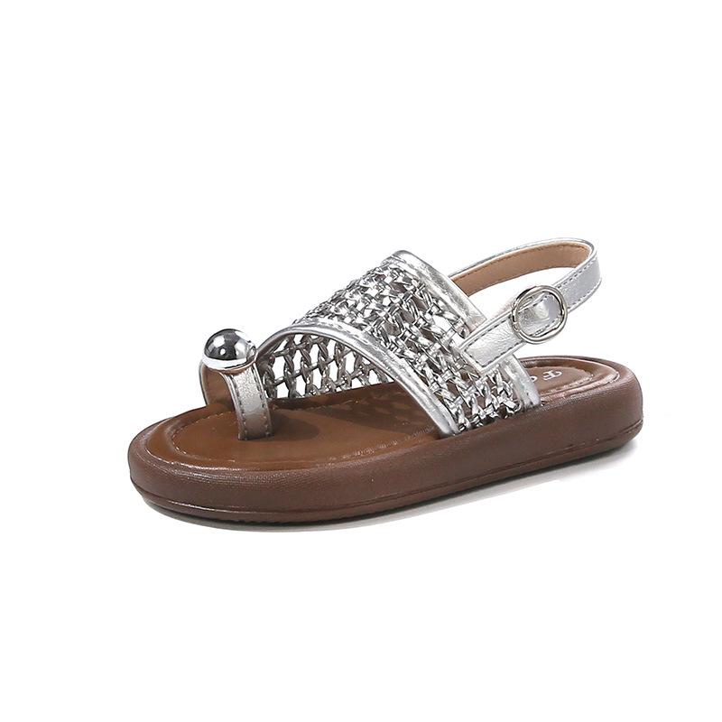 

Children s Shoes Girls Flip-flops Summer Sandals for Kids Fashion Braided Beach Shoes Princess Flat Slingbacks I05281 23 серебряный