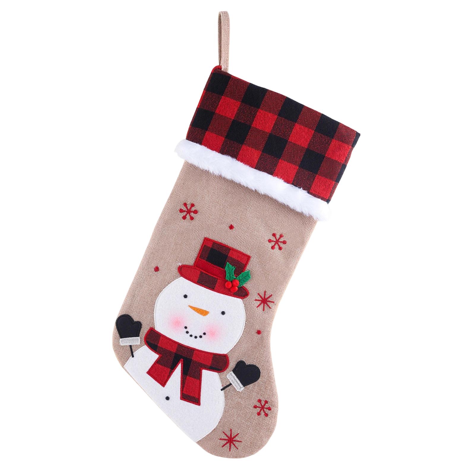 

Linen Christmas Socks Plaid Socks Snowman Deer Christmas Decorations Christmas Socks One Size