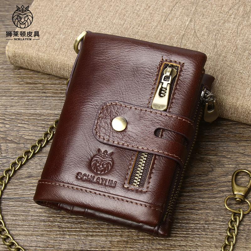 Anti-theft Brushed Genuine Leather Wallet, Men's Retro Bag, Short Wallet