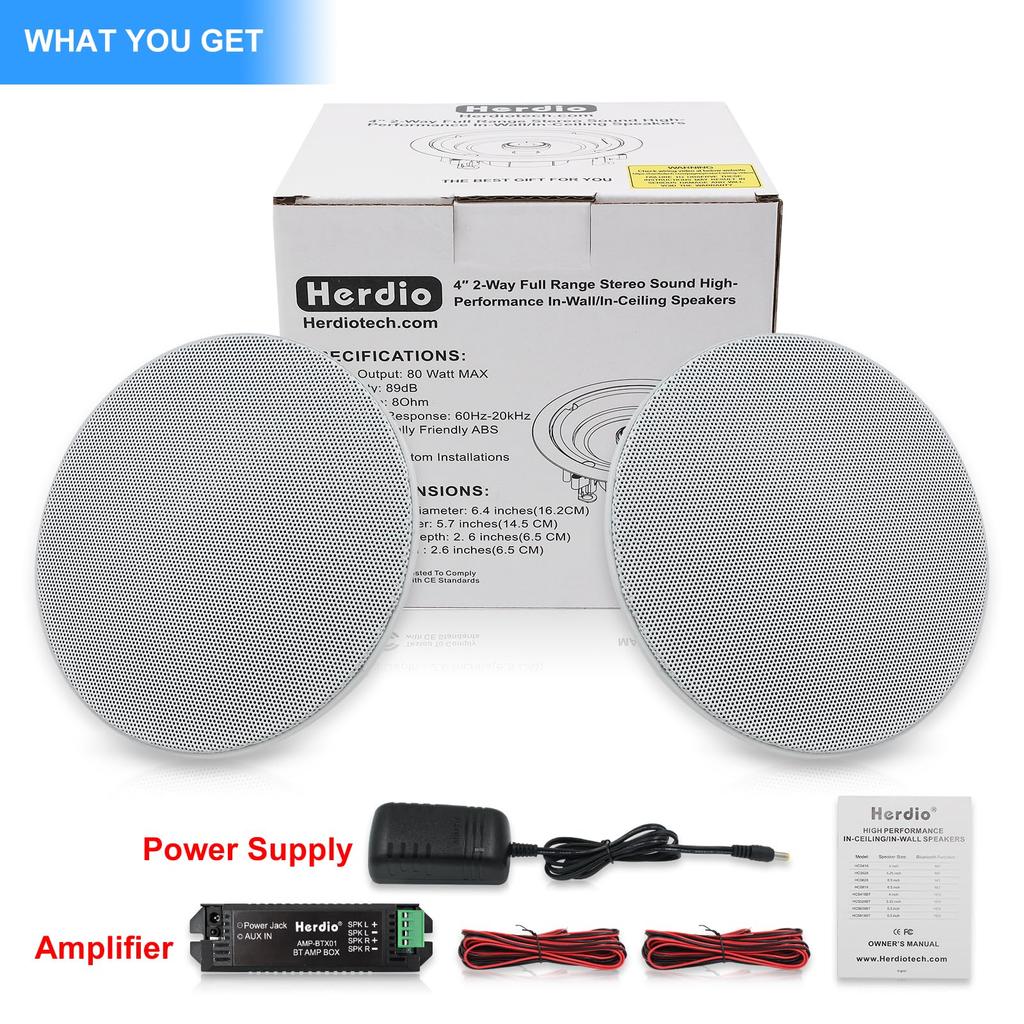Herdio Bluetooth Ceiling-Mounted Speaker, 160W Round Ceiling Speaker System for In-Ceiling Installation