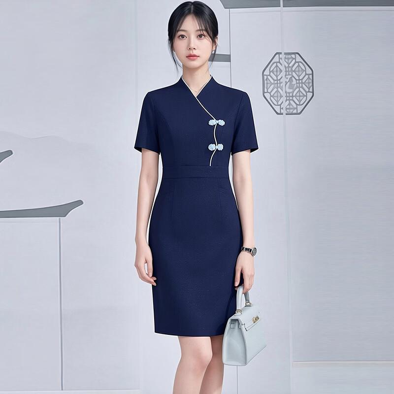 Women s New Chinese Style Qipao Uniform Dress L темно-синий