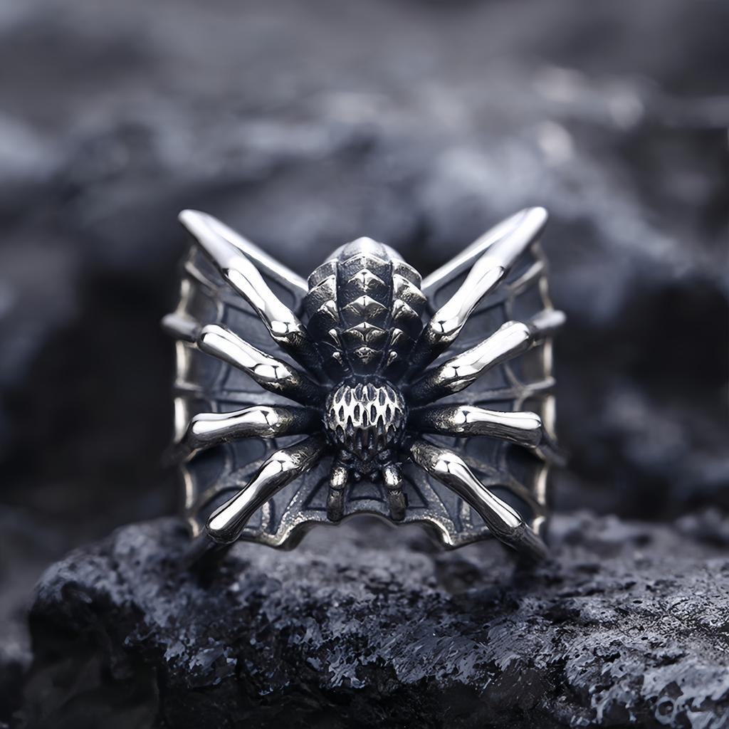 Retro Spider Adjustable Open Ring Punk Gothic Jewelry For Men Women Vintage Alloy Accessories Cosplay Holloween Gift