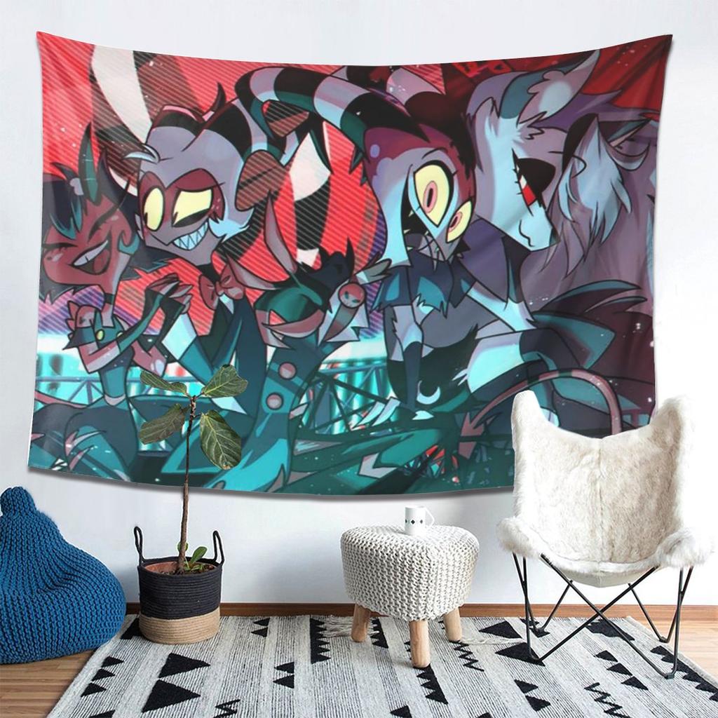 Loona Collage Helluva Boss Anime Tapestry Wall Hanging Aesthetic Home Decoration Tapestries for Dorm Room