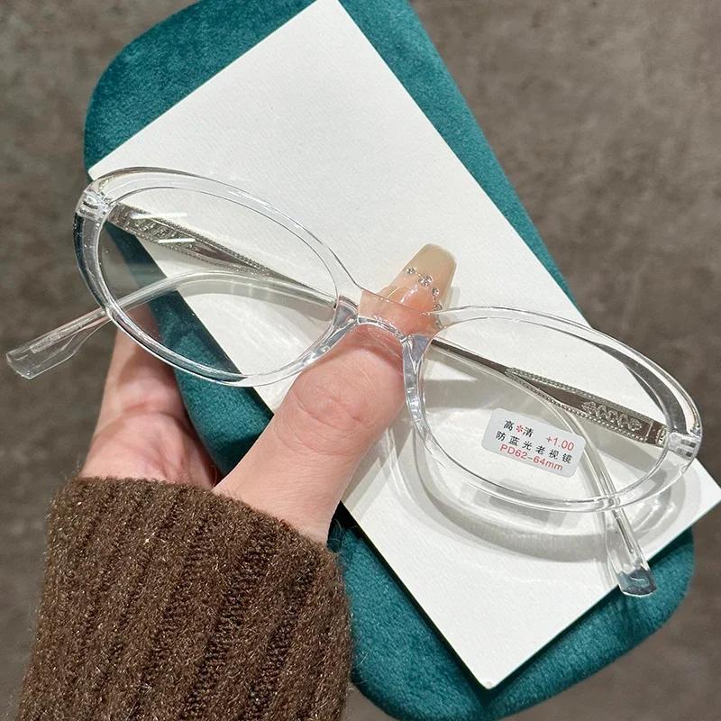 

Neutral Retro Oval Frame Reading Glasses Anti-Blue Light High-Definition Farsighted Glasses Fashionable Ultra-Light Glasses 4.0