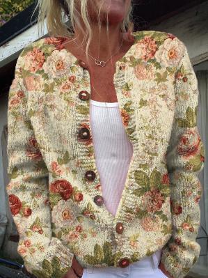 European Style 3 D Print Cardigan Knitted Jacket Spring and Fall Women 7 Sweater