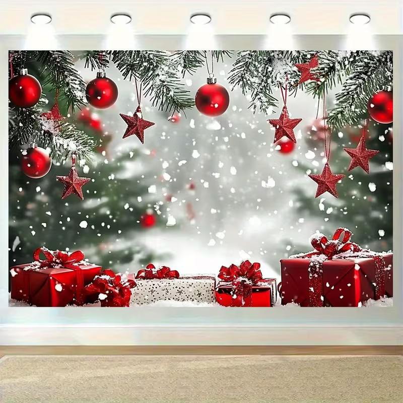 

2D Christmas Party Backdrop, Red Gift Box & Falling Snow Photography Background 47.2x31.5inch/120*80cm