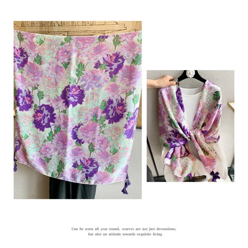 Women S Floral Printed Scarf For Spring Summer Travel Sun Protection Versatile Shawl