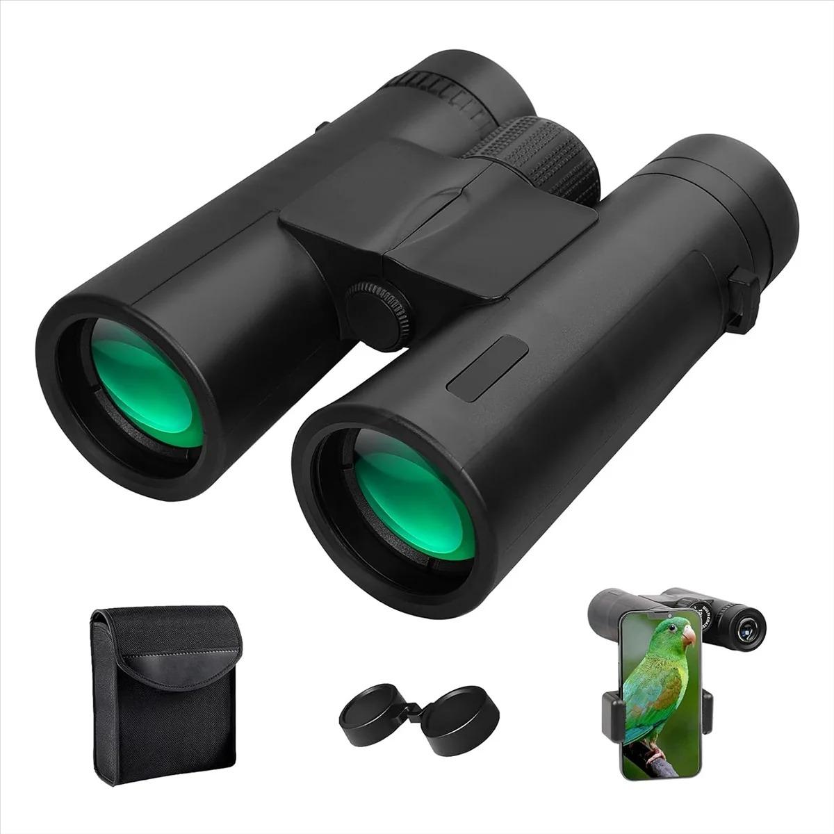 

12x42 High Power Binoculars With Phone Adapter Waterproof Low Light Vision Telescope For Outdoor Camping Bird Watching чорний