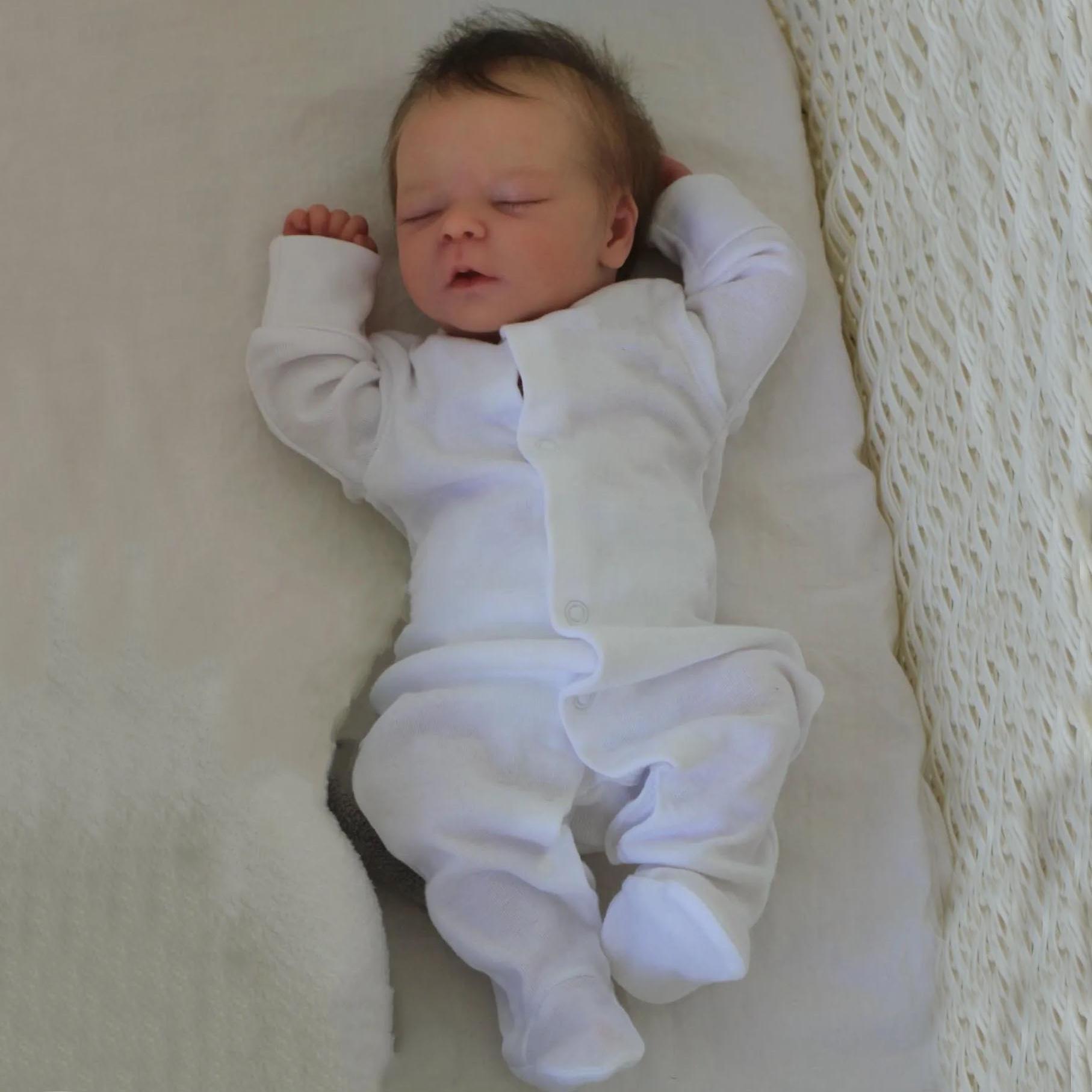

BZDOLL 45cm 17.7inch Soft Vinyl Asleep Reborn Baby Art Doll with 3D-paint Skin and Visible Veins Cloth Body Newborn Bebe Toy for Girl Kids Gift cloth body doll