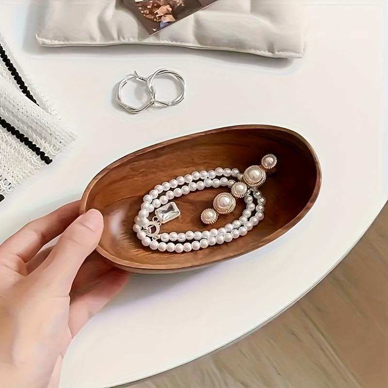 Solid Wood Vintage Oval Storage Box - Natural Durable Jewelry Tray Organizer, Multi-Purpose Home Decor,Suitable for Vanity Table