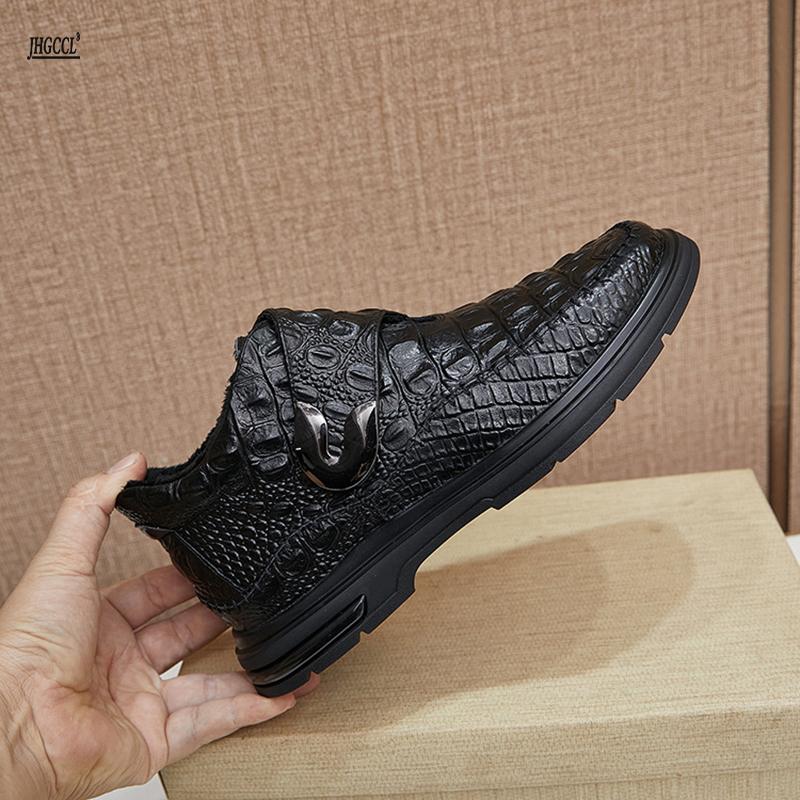 Fashion New men's leather boots for autumn and winter, warm fleece boots, crocodile leather patterned men's shoes for winter A 20