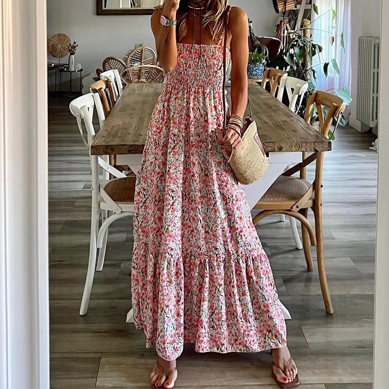 Summer new women s fashionable sexy printed bohemian slip dress S