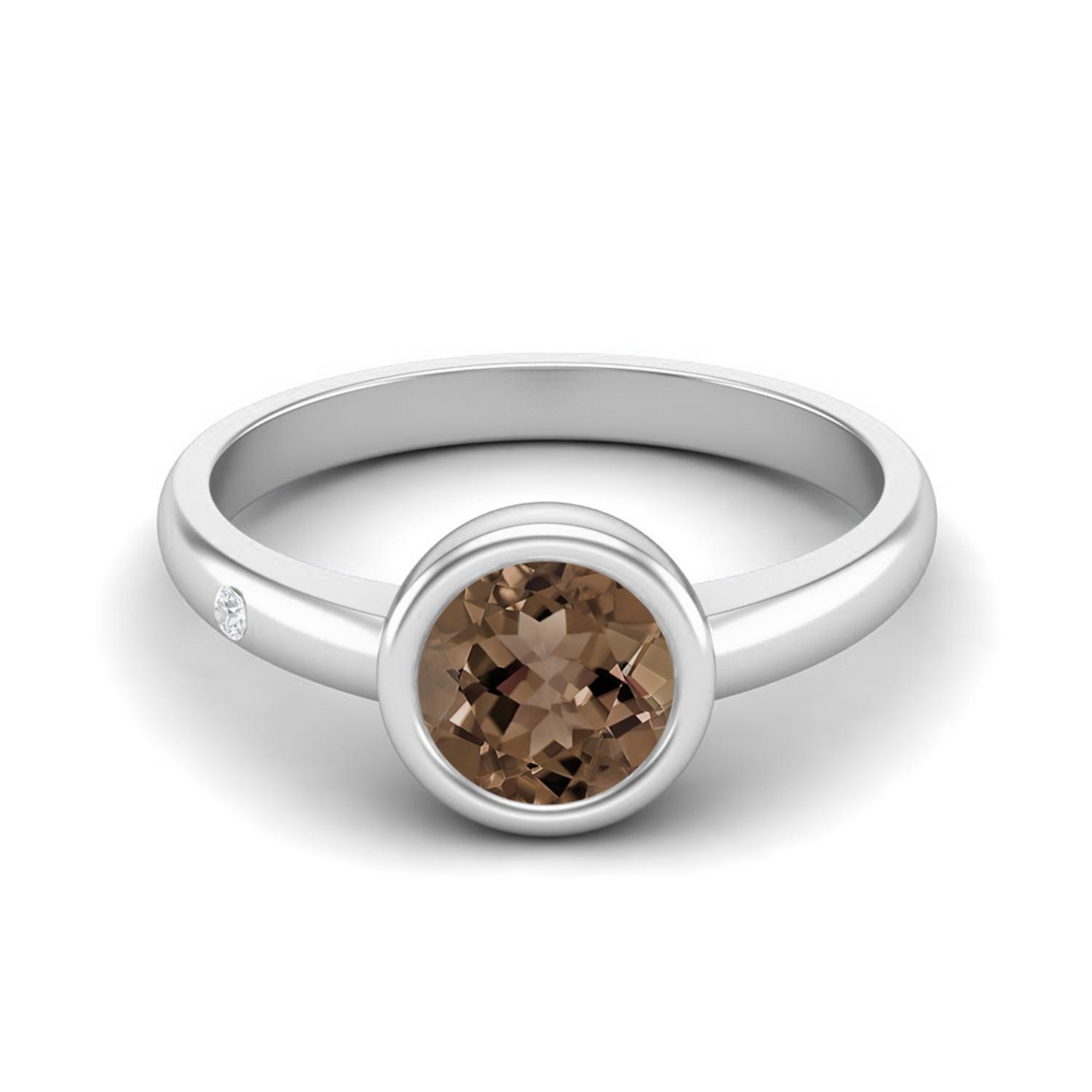 0.85 Ctw Round 925 Sterling Silver Smoky Quartz Solitaire Women Wedding Promise Ring 12 белый