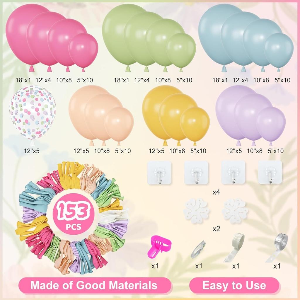 153Pcs Spring Flower Balloon Garland Kit Multicolor Latex Balloons Party Decoration for Birthday Baby Shower Wedding