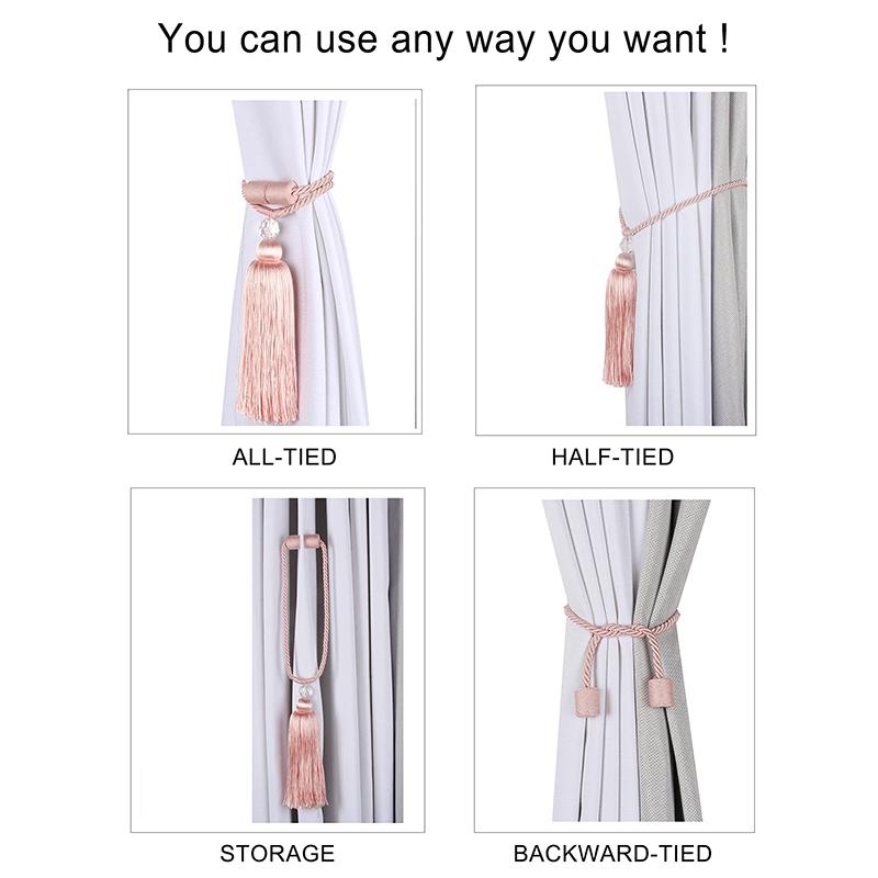 BEL AVENIR 1Pc Curtain Tieback Tassels Hanging Ball Gold Home Decor Tieback Magnet Buckle Rope Holdback Curtain Accessories