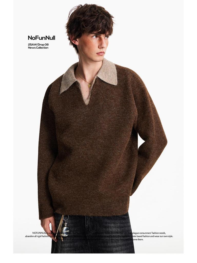 Men's High-End Old Money Style V-Neck Polo Knit Sweater for Autumn/Winter