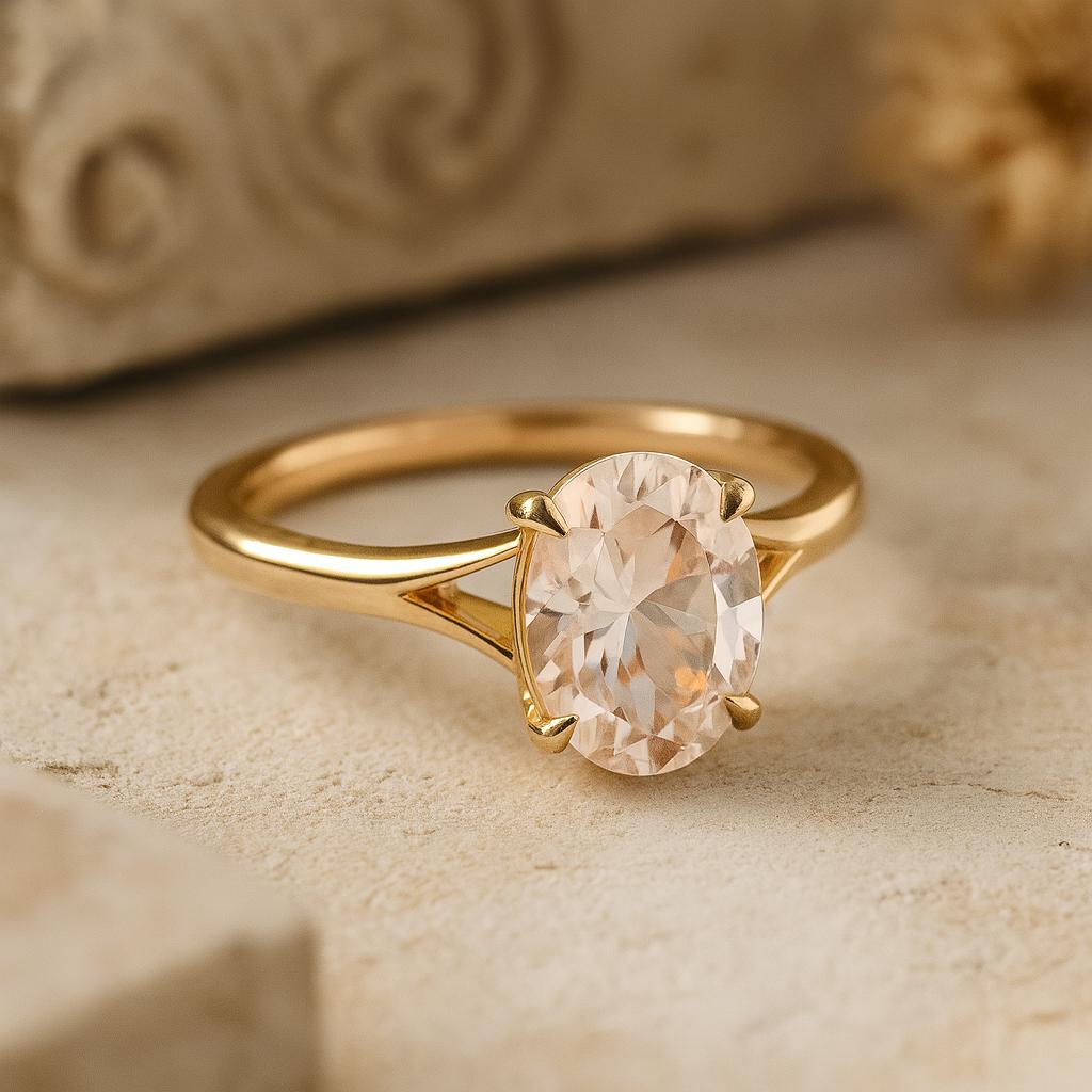 Oval Cut Solitaire Ring, Yellow Gold Plated 925 Sterling Silver, Peach Engagement Jewelry, Bridal Anniversary Gift for Her