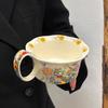 Ceramic Mug Handle Cup with Spoon Breakfast Cup Oatmeal Bowl Heated Milk Blooming Coffee Cup Saucer Bowl
