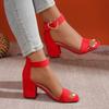 Fashion Cow Suede Block Heel Sandals Summer New Square Toe Open Toe One Line with Metal Buckle Anti-slip Wear-resistant High Heels