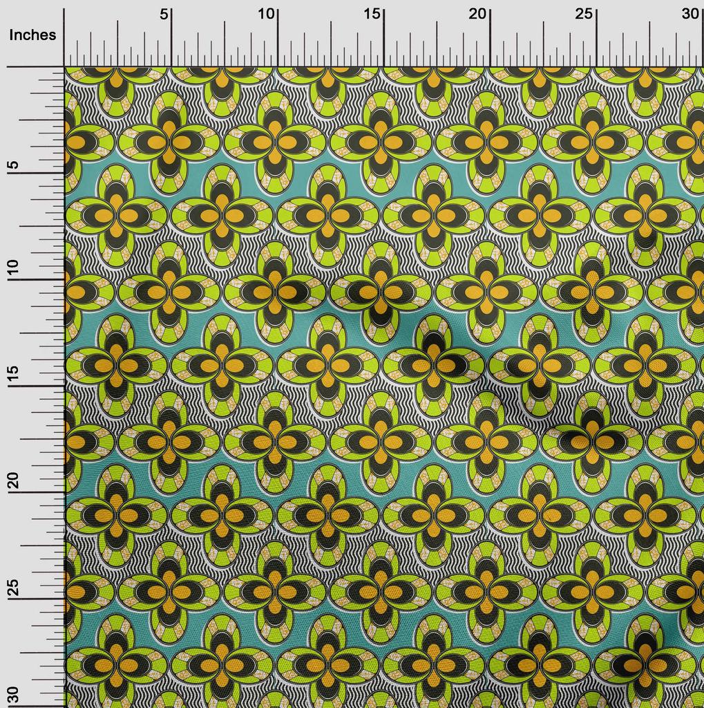 oneOone Cotton Flex Green Fabric African Sewing Material Print Fabric by The Yard 40 Inch