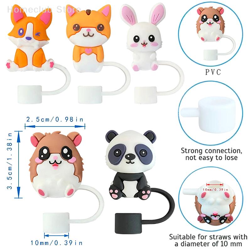 1Pcs 10mm Silicone Straw Covers Cap Compatible With 30&40 Oz Tumbler,Cute Animal Straw Toppers,Reusable Dust-Proof Straw