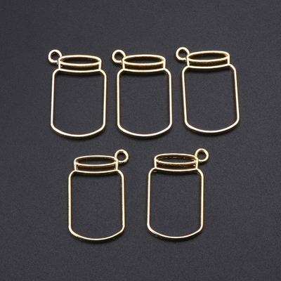 5 Pcs/Set UV Resin Floating Bottles Metal Frame Hollow Pendant Bezels with Loop
