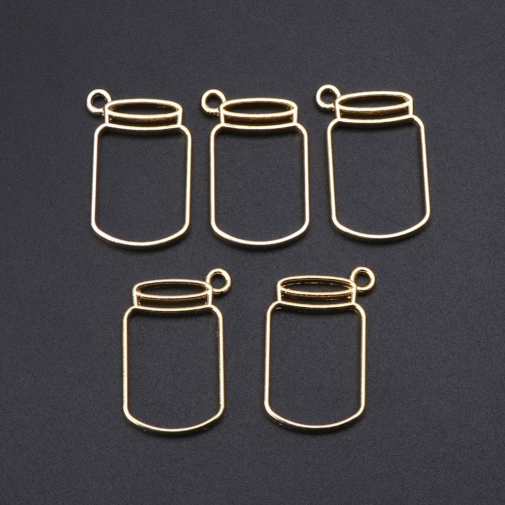 5 Pcs/Set UV Resin Floating Bottles Metal Frame Hollow Pendant Bezels with Loop