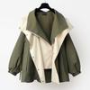 Women's Military Green Asymmetric Collar Jacket with Mixed Closure
