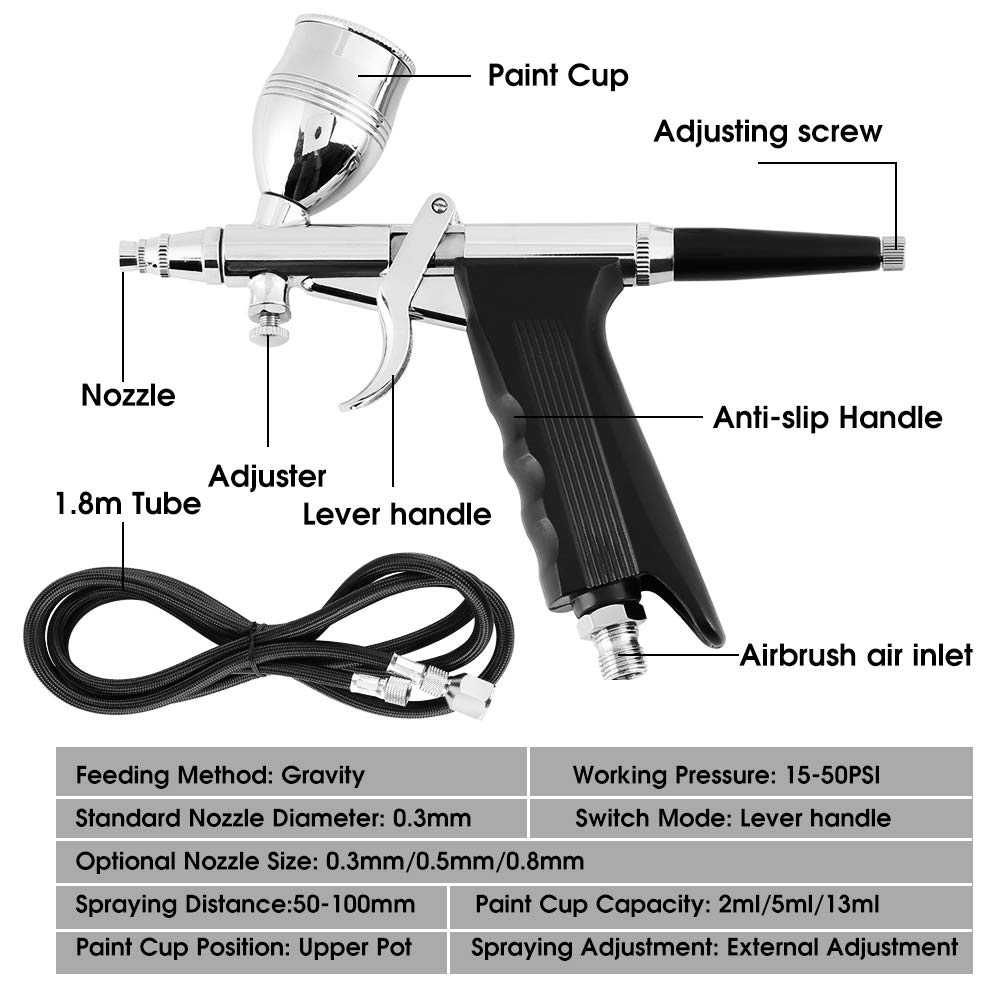 Airbrush, Airbrush Gun Airbrush Paint Air Spray Gravity Airbrush 0.3mm 0.5mm 0.8mm