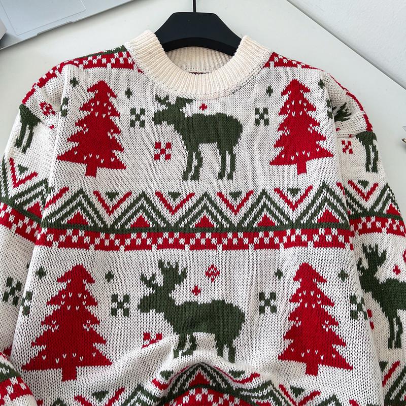 Herbst Winter Damen College Stil Gestrickter Weihnachts Rentier Pullover Oberteile für Mädchen