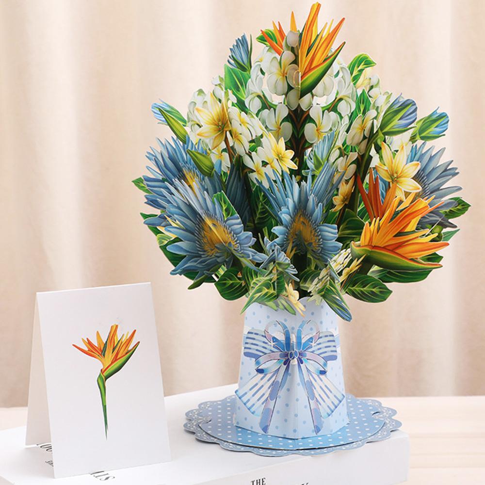 Premium 3D Pop Up Flower Bouquet Card Mothers Day Present Valentines Day Anniversary Birthday Greeting Cards Thank You Wishes Gifts