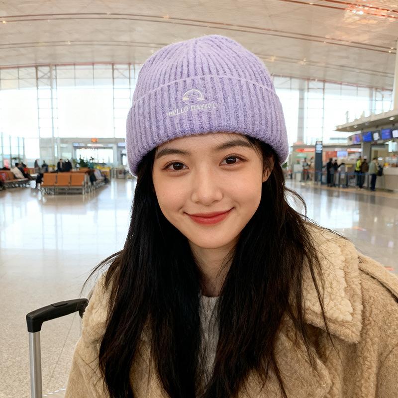 

Knitted hat women s Korean version of fashion pullover hat embroidery versatile ear protection beanie hat man M（56-58cm）