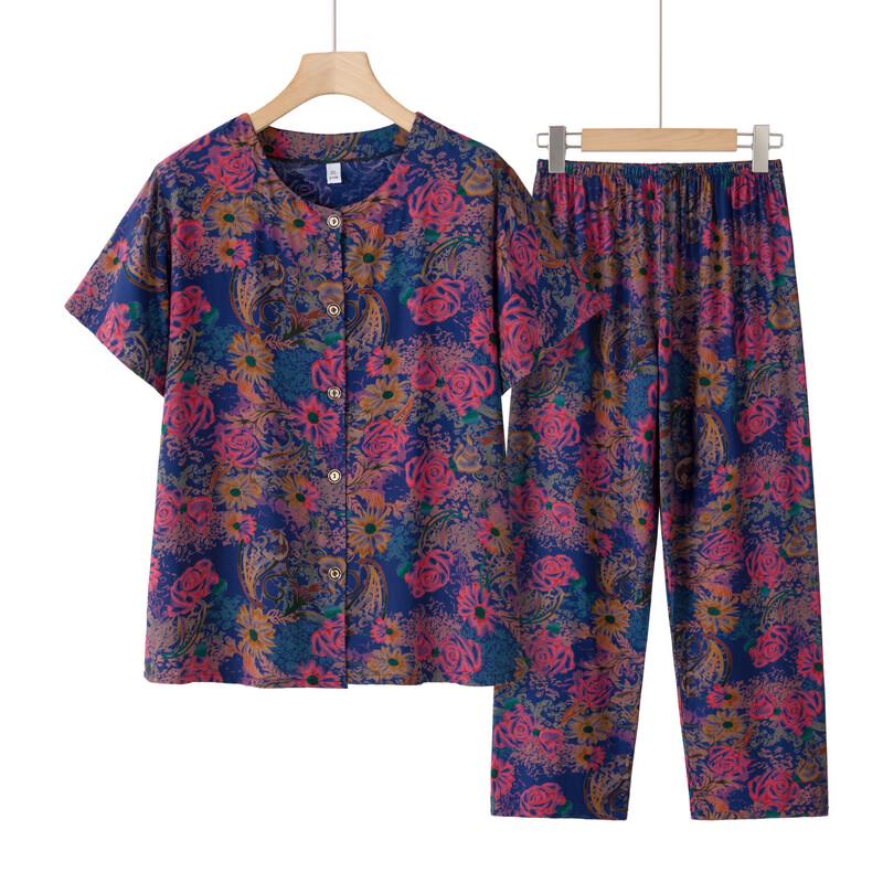 Elderly Women's Summer Cotton Short-Sleeve Two-Piece Set