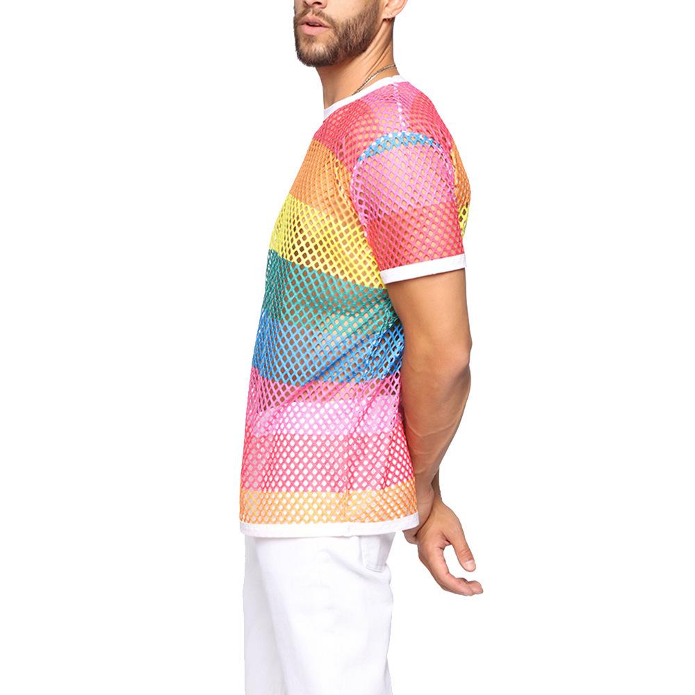 Sommer Übergröße Herren Mesh Cutout Kurzarm Top, XXS-5XL