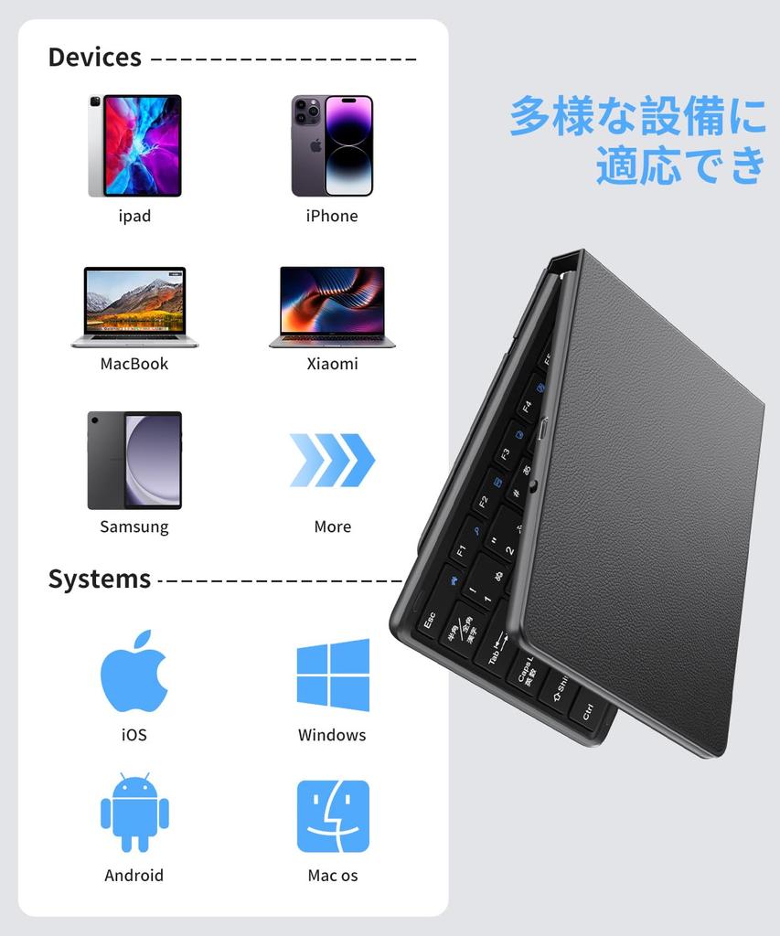 Omikamo Wireless Foldable Keyboard with JIS Standard Japanese Layout for iPadiPhone, Bluetooth Multi-Pairing, Compatible with