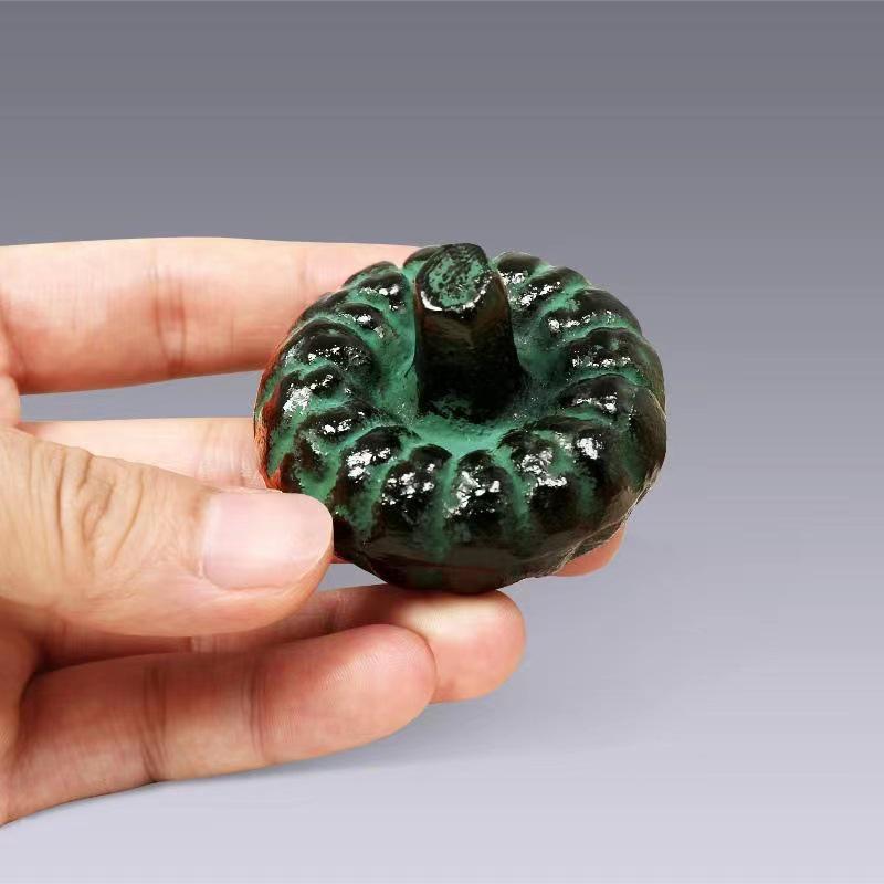 Elegant Green Cast Iron Pumpkin Paperweight: Ancient Study Desk Ornament & Gift