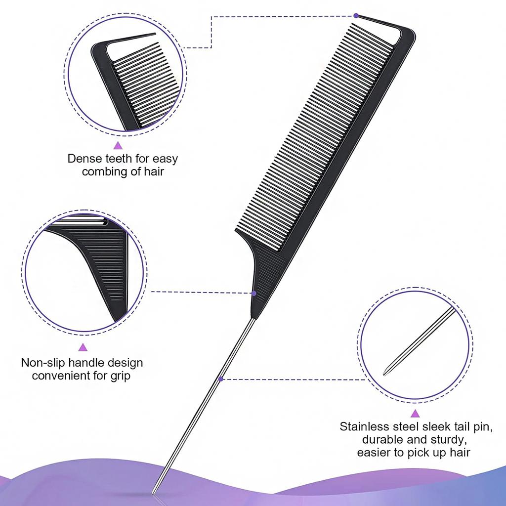 5pcs professional hair comb set,with nylon bristle comb,mouse tail comb,double ended eyebrow comb and ring distributor