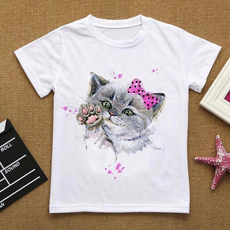 Flowers Summer Clothes Love You Cat CartoonsTShirt Baby Things For Girls Clothes For Boy T Shirt Kids Boy White Short Sleeve Top