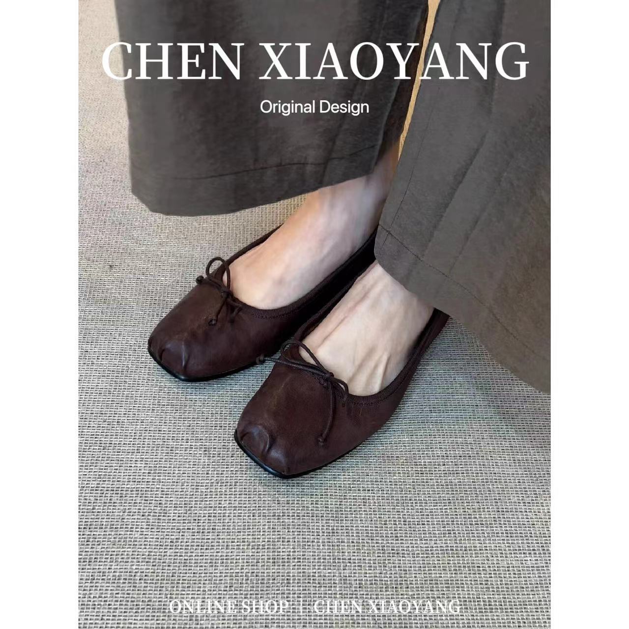

Washed cowhide~ Genuine leather ballet shoes for women to wear bows, temperament, shallow mouth flat-soled single shoes, retro grandma shoes 40