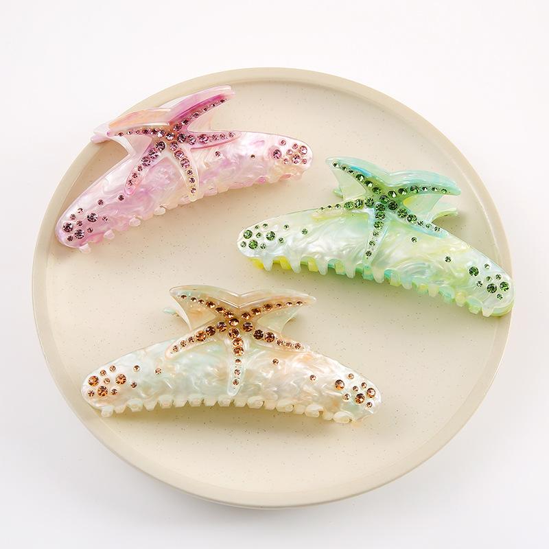 1pc New Minority Design Hair Clip Embedded Diamond Starfish Shark Clip Acetate Heavy Work Colorful Hair Clip