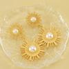 2026 Retro Round Sunflower Pearl Earrings Simple and Versatile Temperament Pearl Gold-plated Stud Earrings Women