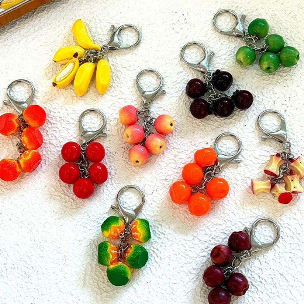 Chunky Beads Red Fruit Key Chain Realistic 3D Resin Key Ring Berry Bag Charm  Girls Kids