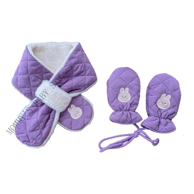 

H3CD 2 Pack Cotton Crosses Scarf Mittens Combo For Infants Machine Washable Cold No Choking Hazards