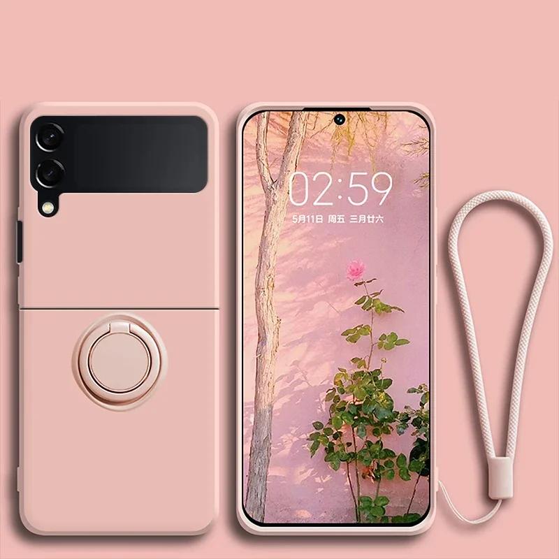 Dopamine Skin Feel Liquid Silicone Flip Case for Samsung Galaxy Z Flip 7 FE 6 5 4 3 Anti-Drop Ring Holder Magnetic Stands Cover
