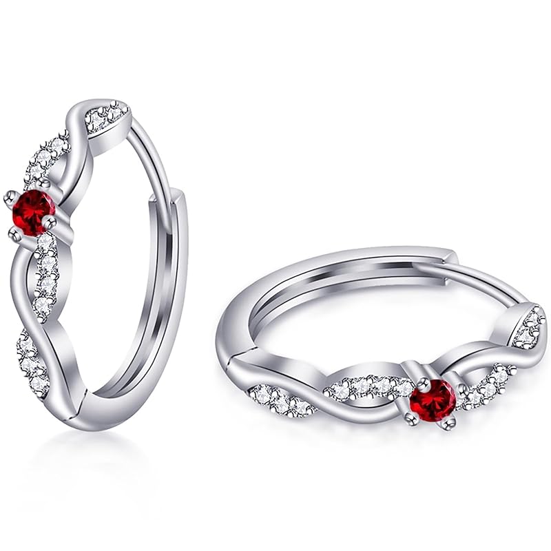 

SK.Whiee earrings ladies Popularity Compatible with metal allergies hoop earrings garnet birthstone Lucky love silver 925 18k gold platinum plated