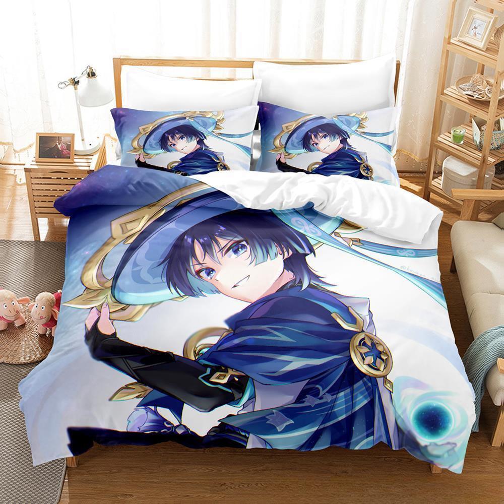 Anime Game Genshin Impact Scaramouche Bedding Set Cartoon Anime Three-piece Set Adult Kid Bedroom Duvet Cover Sets Home Textiles