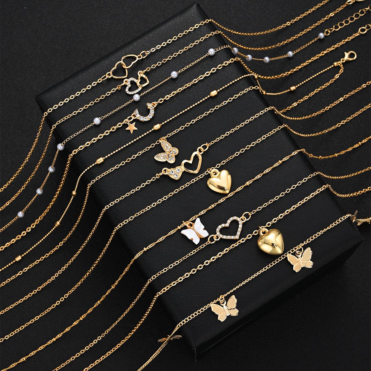 

Fashion Elegant Multi-layered Necklace Set for Women Vintage Zircon Pearl Heart Butterfly Star Moon Pendant Necklace Jewelry New