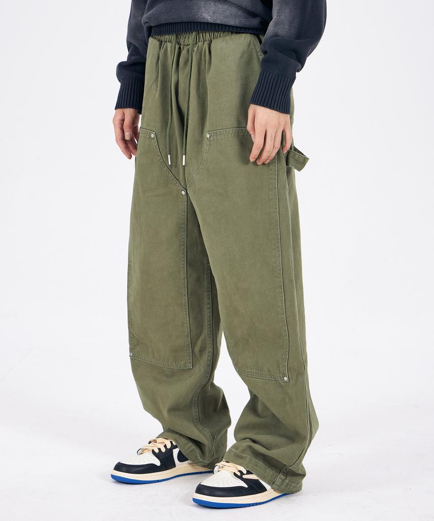 ASTRAL PROJECTION Wide Weathered Washed Elastic Waist Pants_Khaki