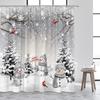 Christmas Shower Curtains Cute Snowman Santa Claus Xmas Tree Winter Town Street Landscape Bath Curtain Home Bathroom Decor Set