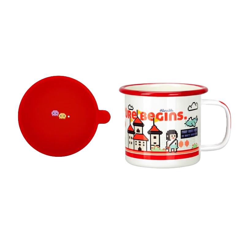 Shu Ke 530ml White Enamel Mug with Silicone Lid